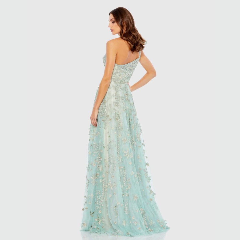 Mac Duggal 11177 Size 8 Sage Green Embellished Bow One Shoulder Aline Gown Dress - Picture 6 of 6